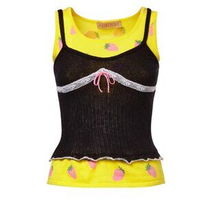 CORMIO 2-in-1 Black & Yellow Kelsey Contrast Tank Top Strawberry S